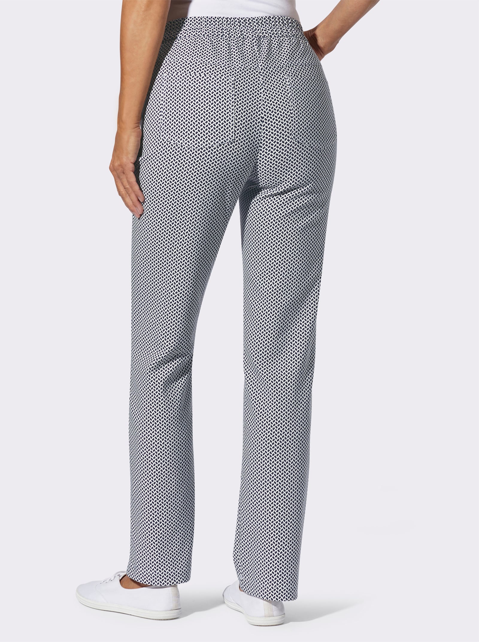 Schlupfhose mit Rundum-Dehnbund - marine-ecru-bedruckt