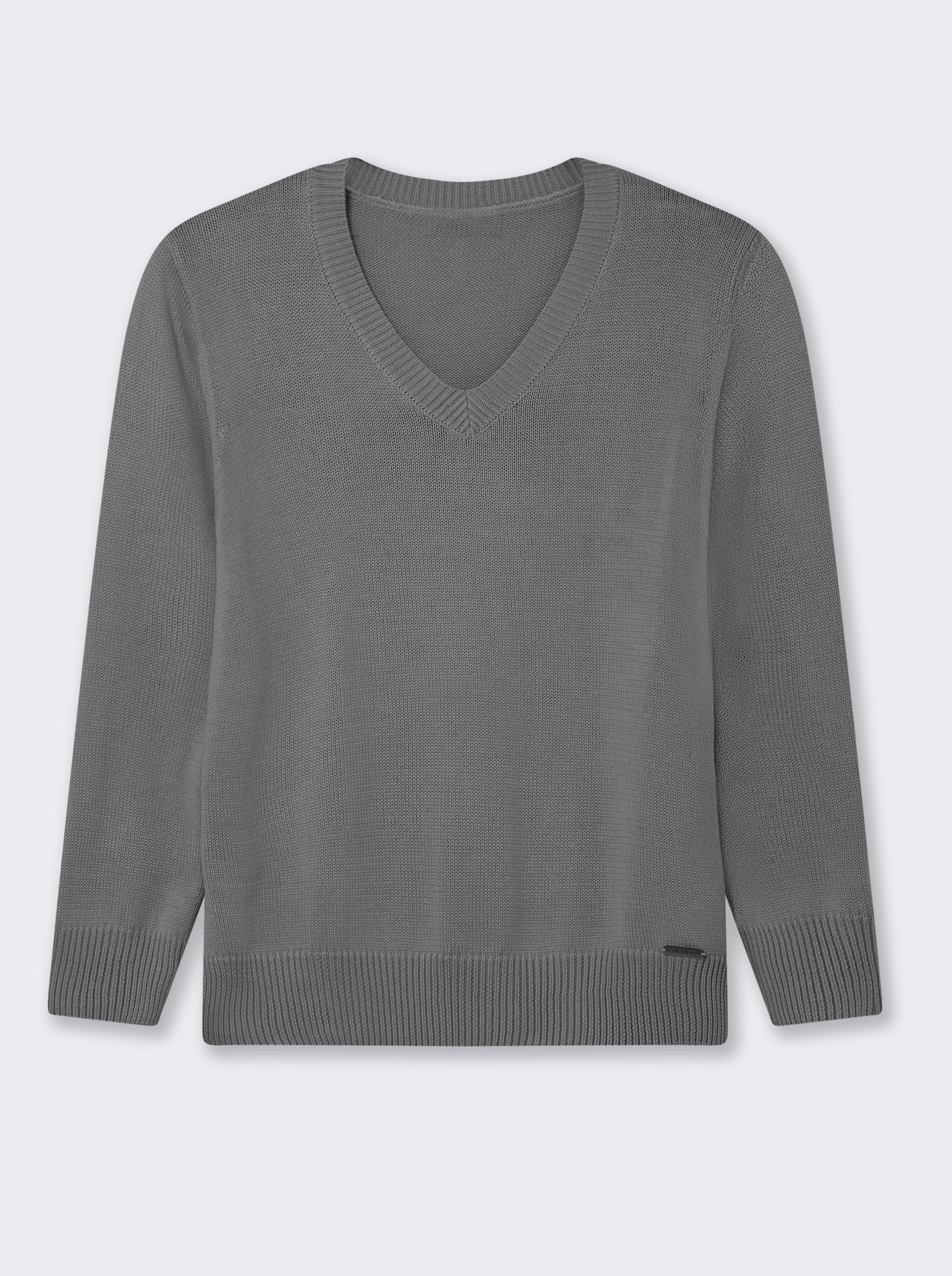 V-Ausschnitt-Pullover mit Baumwolle - grau-meliert