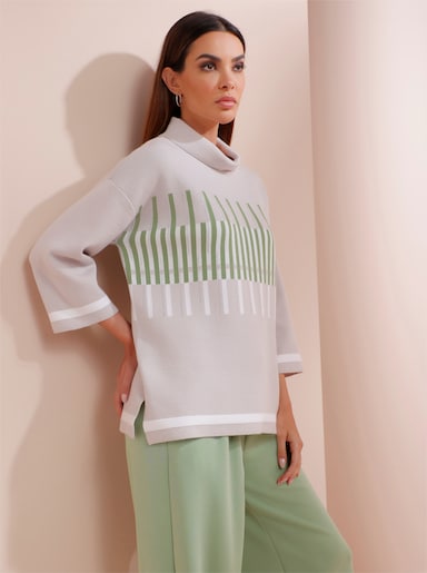 heine 3/4 Arm-Pullover mit Grafik-Muster - hellgrau-eucalyptus-gemustert