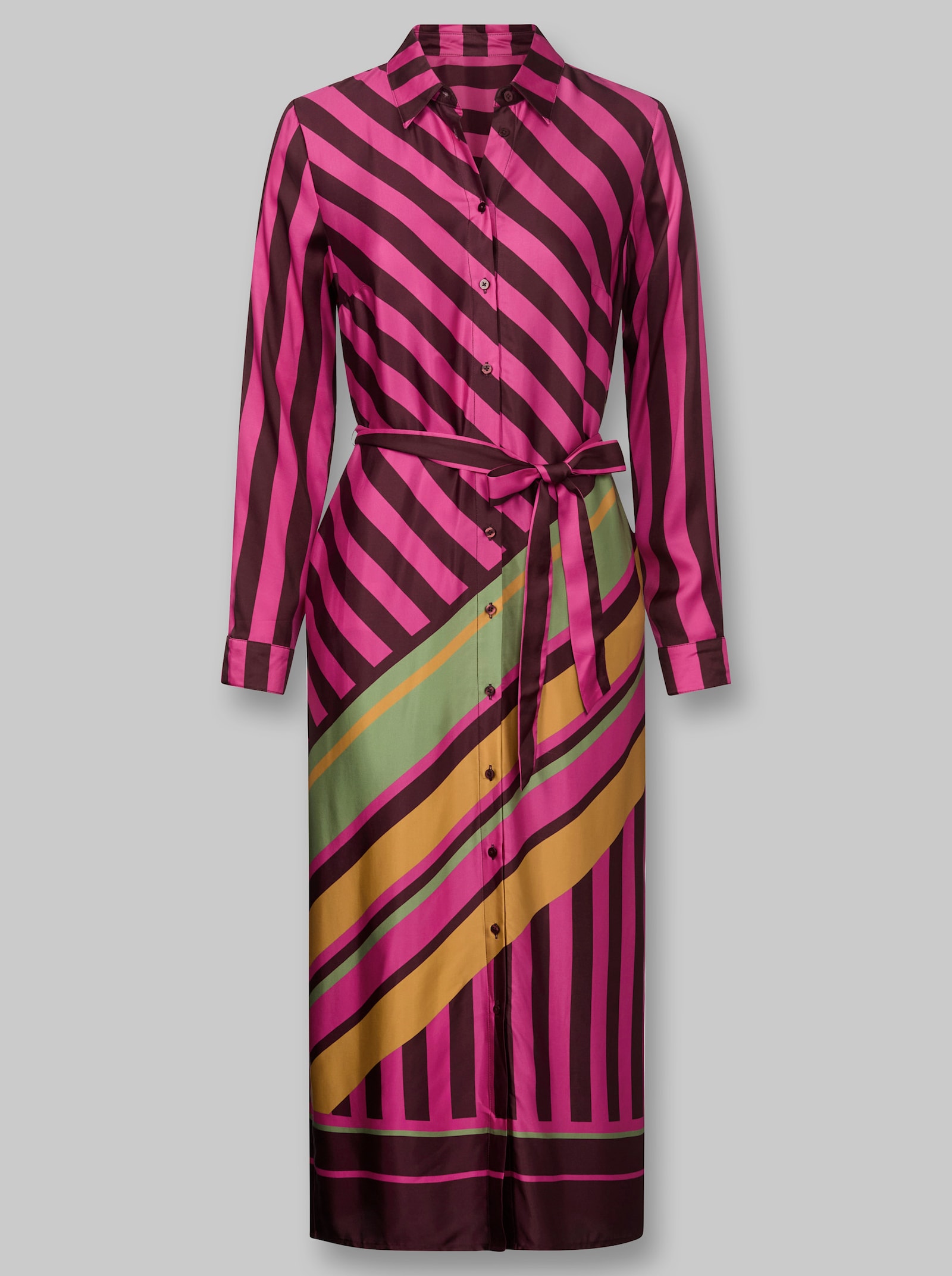 heine Hemdblusenkleid mit Bindeband - burgund-fuchsia-bedruckt