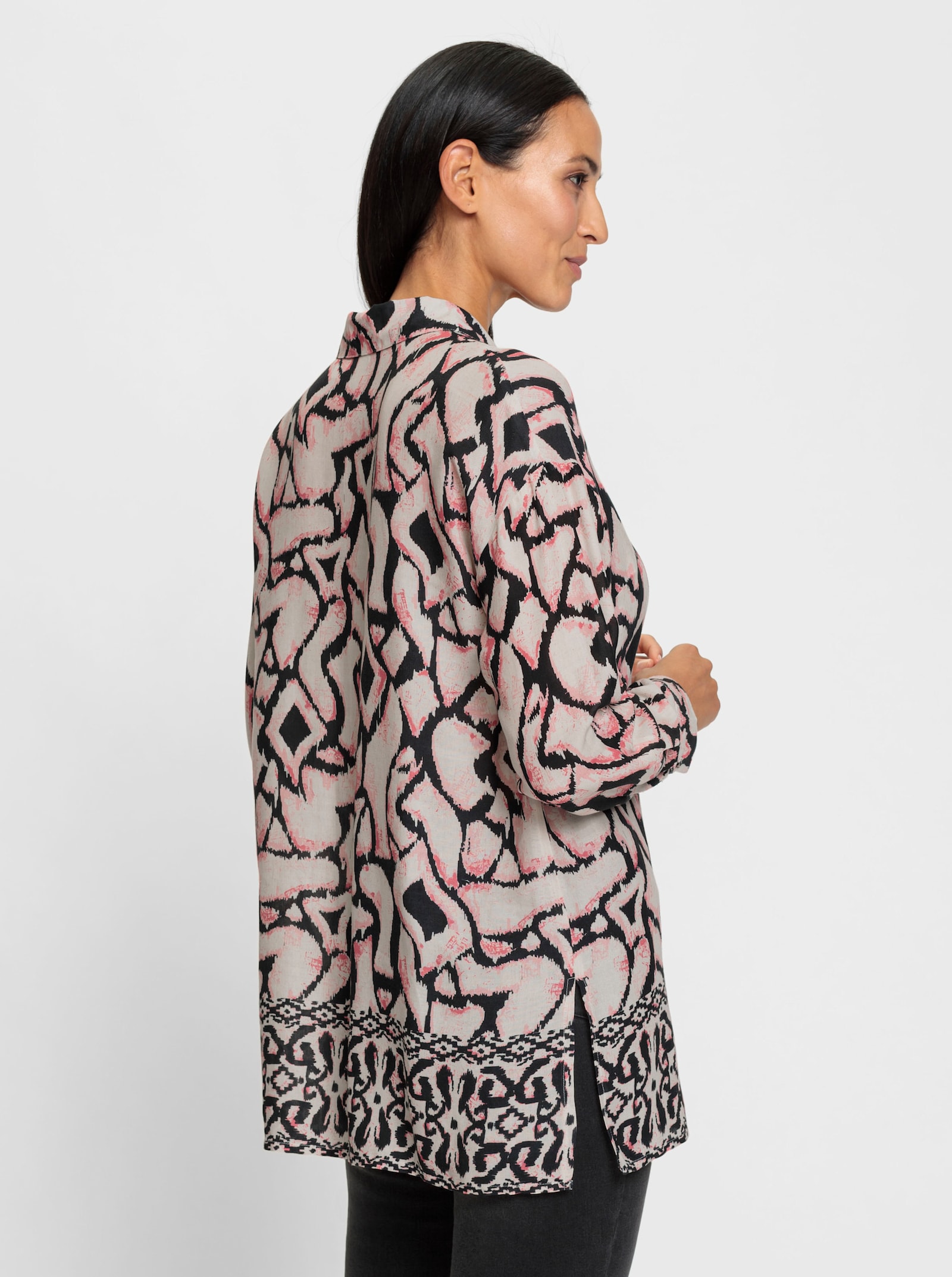 heine Hemdbluse mit variablen Ärmeln - grapefruit-schwarz-bedruckt