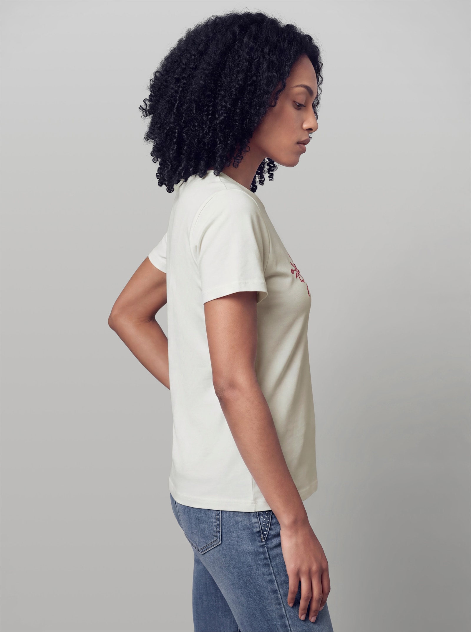 heine Kurzarmshirt mit Glitzersteinchen - ecru