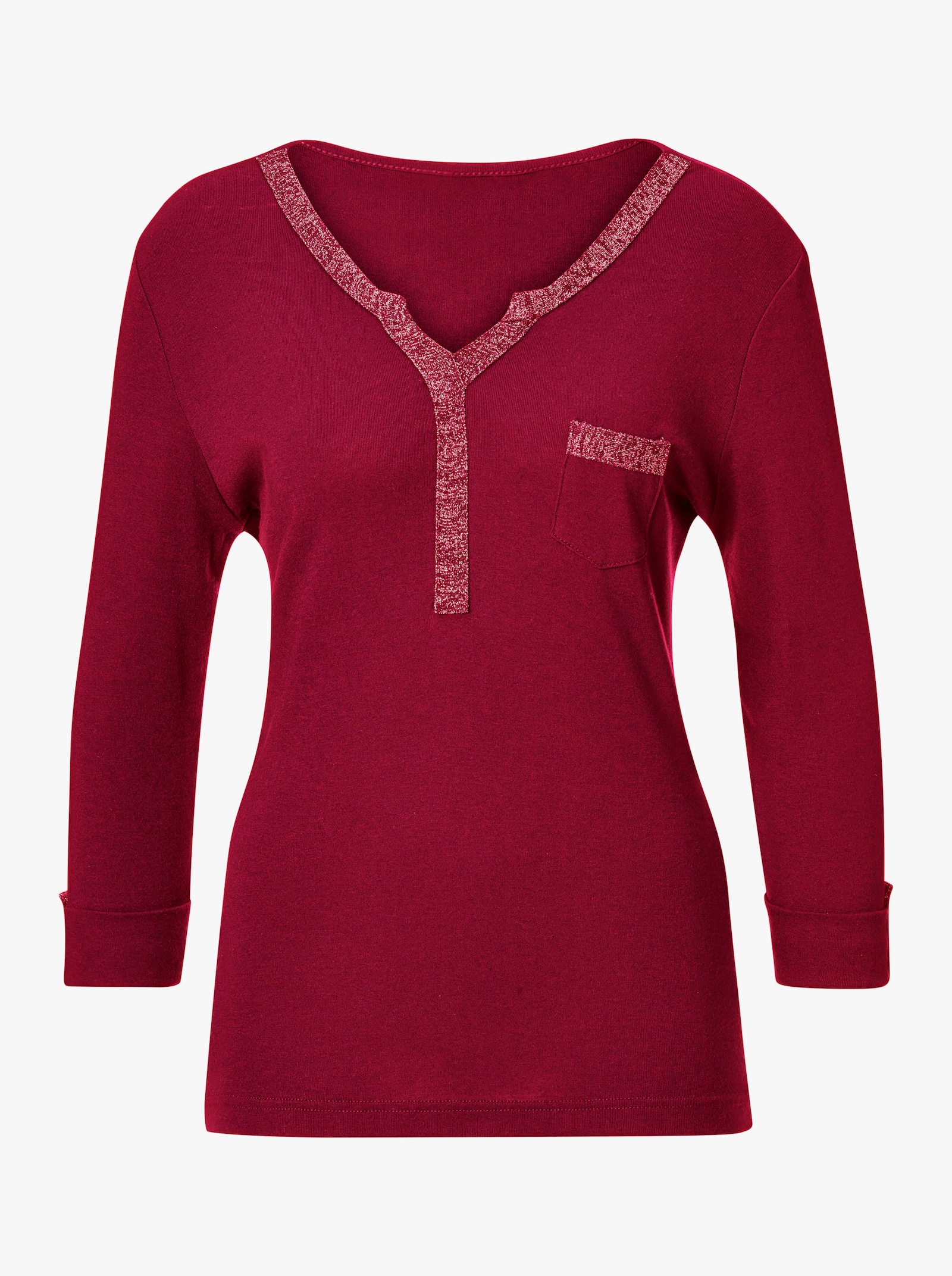 3/4-Arm-Shirt mit Glitzer-Details - dunkelrot