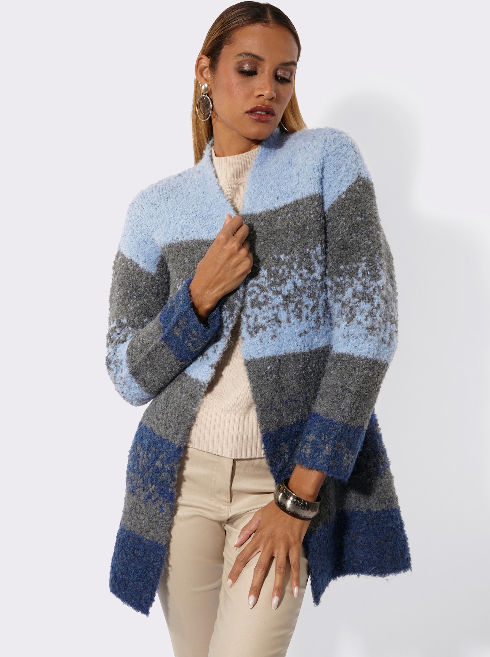 Strickmantel mit Schurwoll-Anteil - taubenblau-anthrazit-meliert