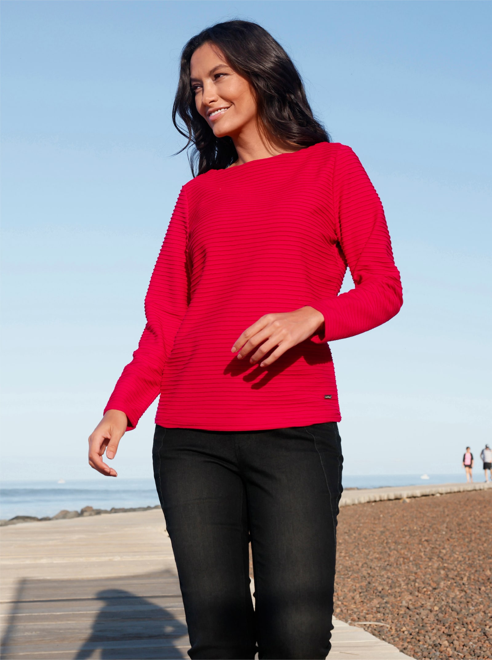 Langarmshirt mit U-Boot-Ausschnitt - rot