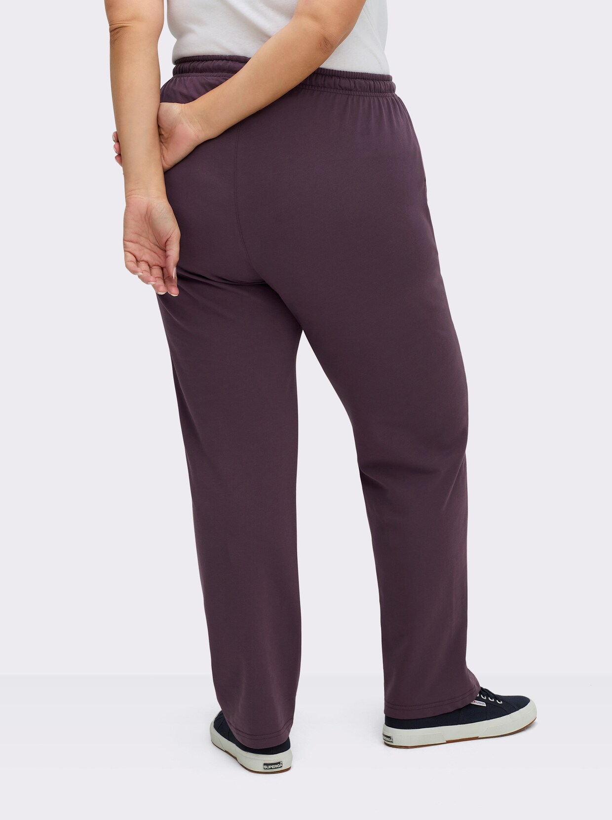 Jerseyhose mit Tunnelzug und Bindeband - aubergine