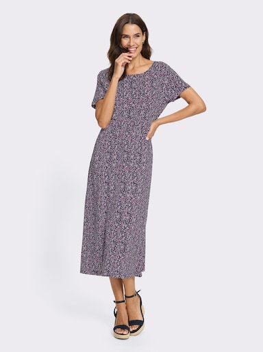 Jerseykleid mit Taillen-Gummizug - marine-orchidee-bedruckt