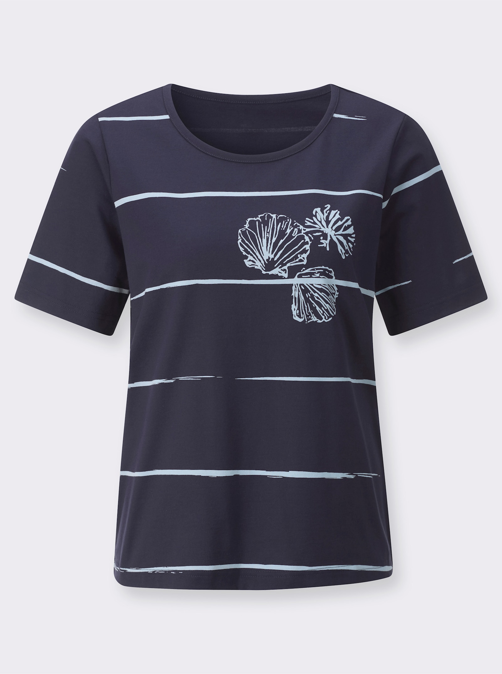 Kurzarmshirt - marine-hellblau-bedruckt