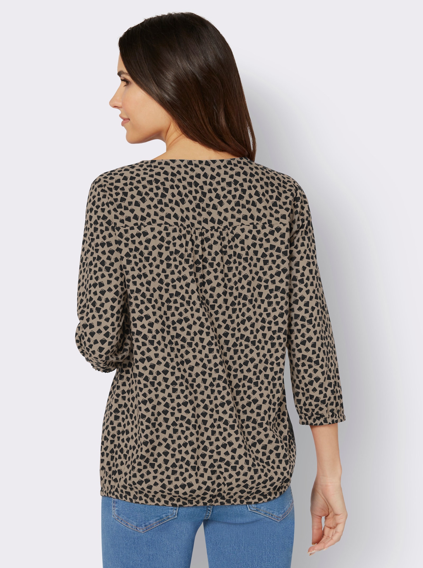 Schlupf-Bluse im Kontrast-Dessin - sesam-schwarz-bedruckt