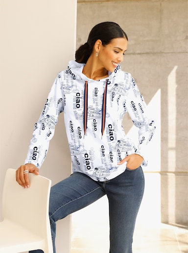 Sweatshirt - weiß-marine-bedruckt