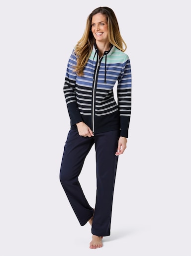 Hajo Hausanzug - marine-jeansblau-geringelt