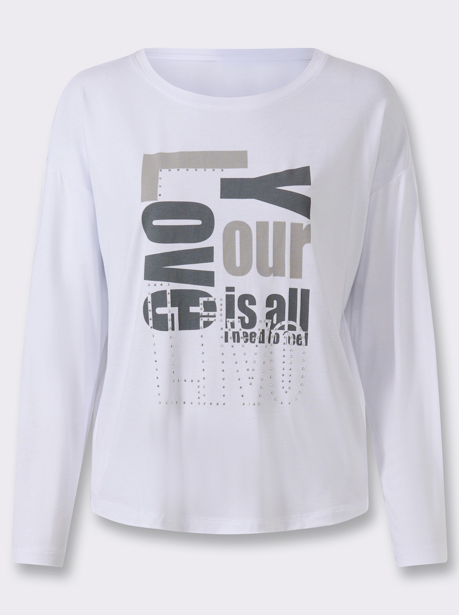 heine Rundhalsshirt mit Glitzersteinchen - weiß