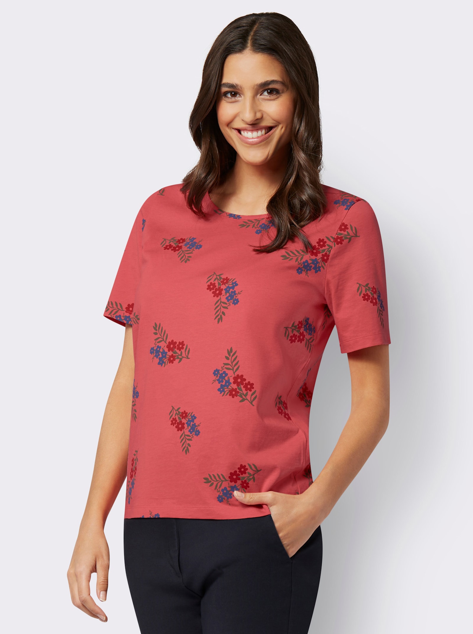 Shirt met korte mouwen en bloemenprint - grapefruit