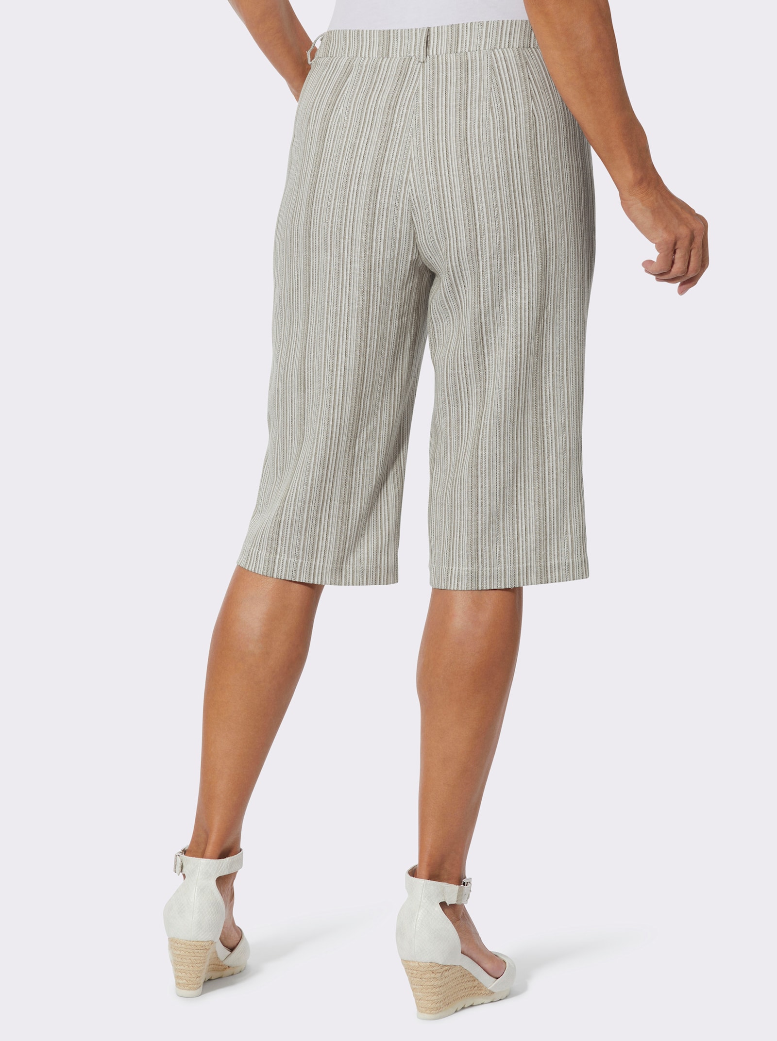 Bermudas mit Leinen-Anteil - champagner-khaki-gestreift