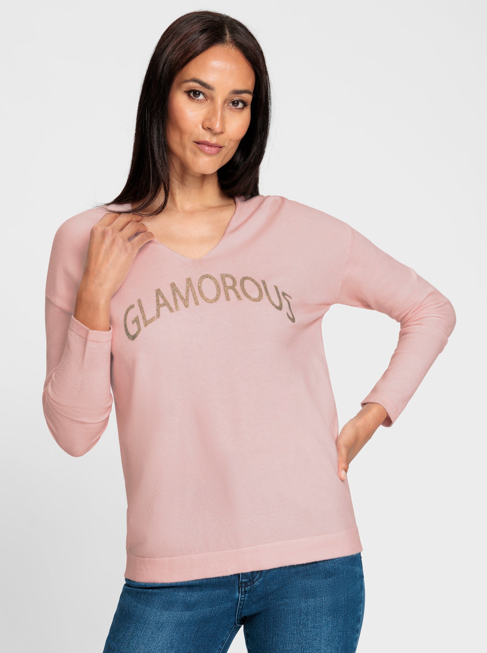 heine Pull en tricot fin avec inscription brillante - rose clair