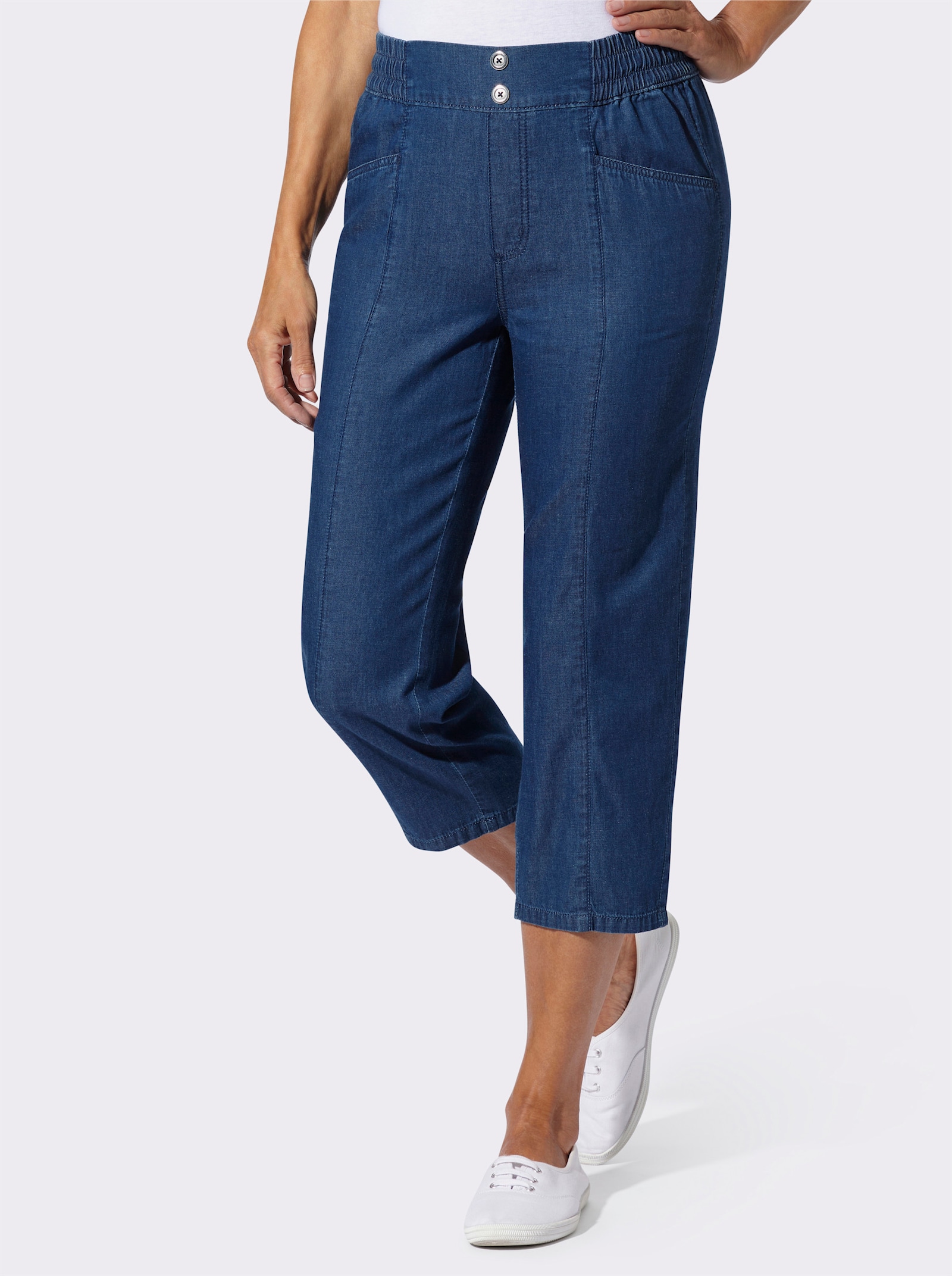 3/4-Jeans mit dekorativen Knöpfen - blue-stone-washed