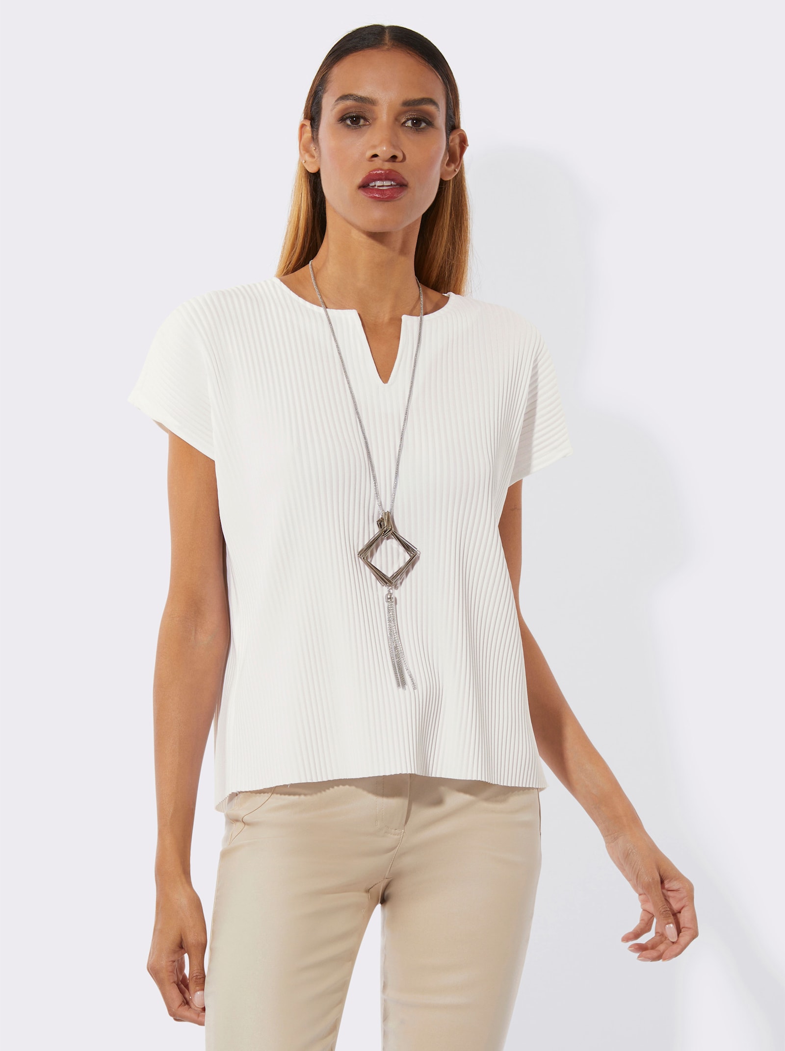 Plissee-Shirt mit Grafikdruck - ecru