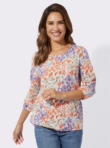 3/4-Arm-Shirt im Blümchen-Dessin - ecru-lila-bedruckt