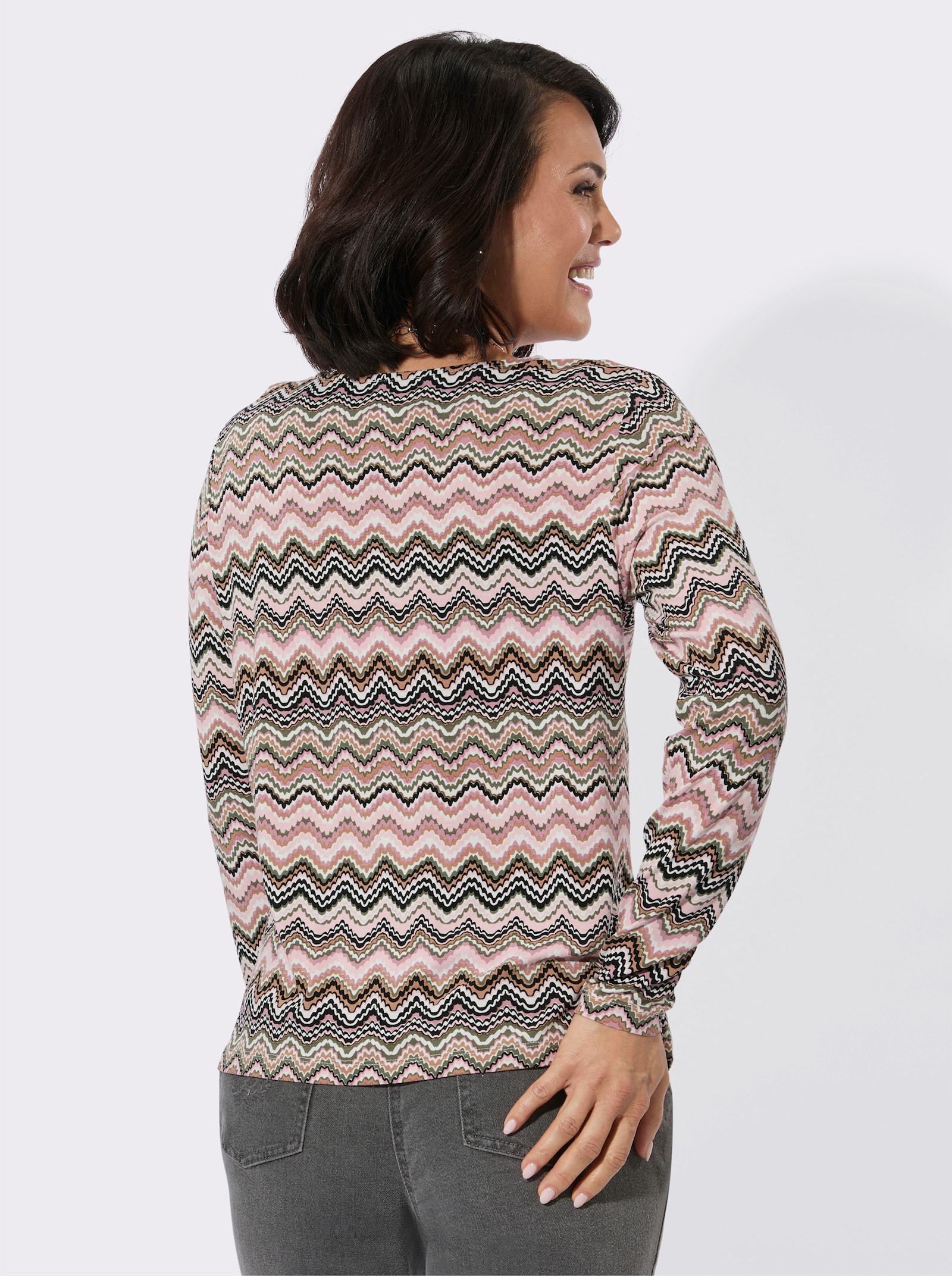 Rundhalsshirt im grafischen Dessin - hortensie-khaki-bedruckt