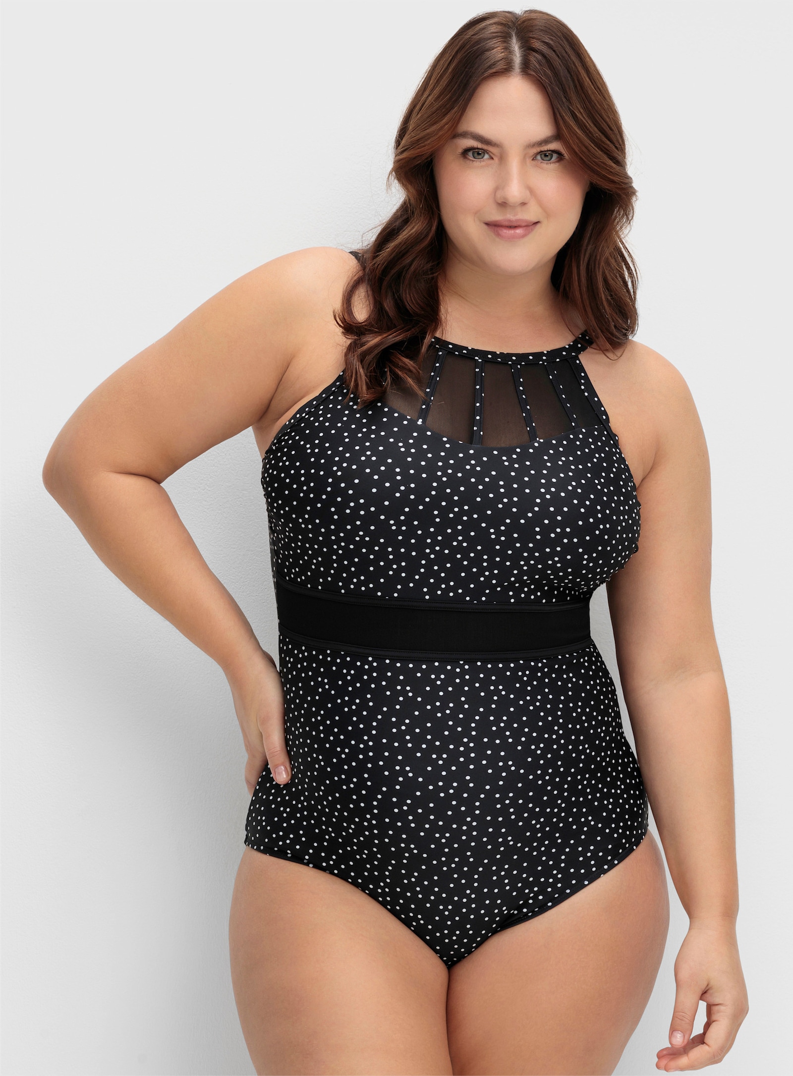 sheego Badpak met shaping-effect - zwart gestippeld