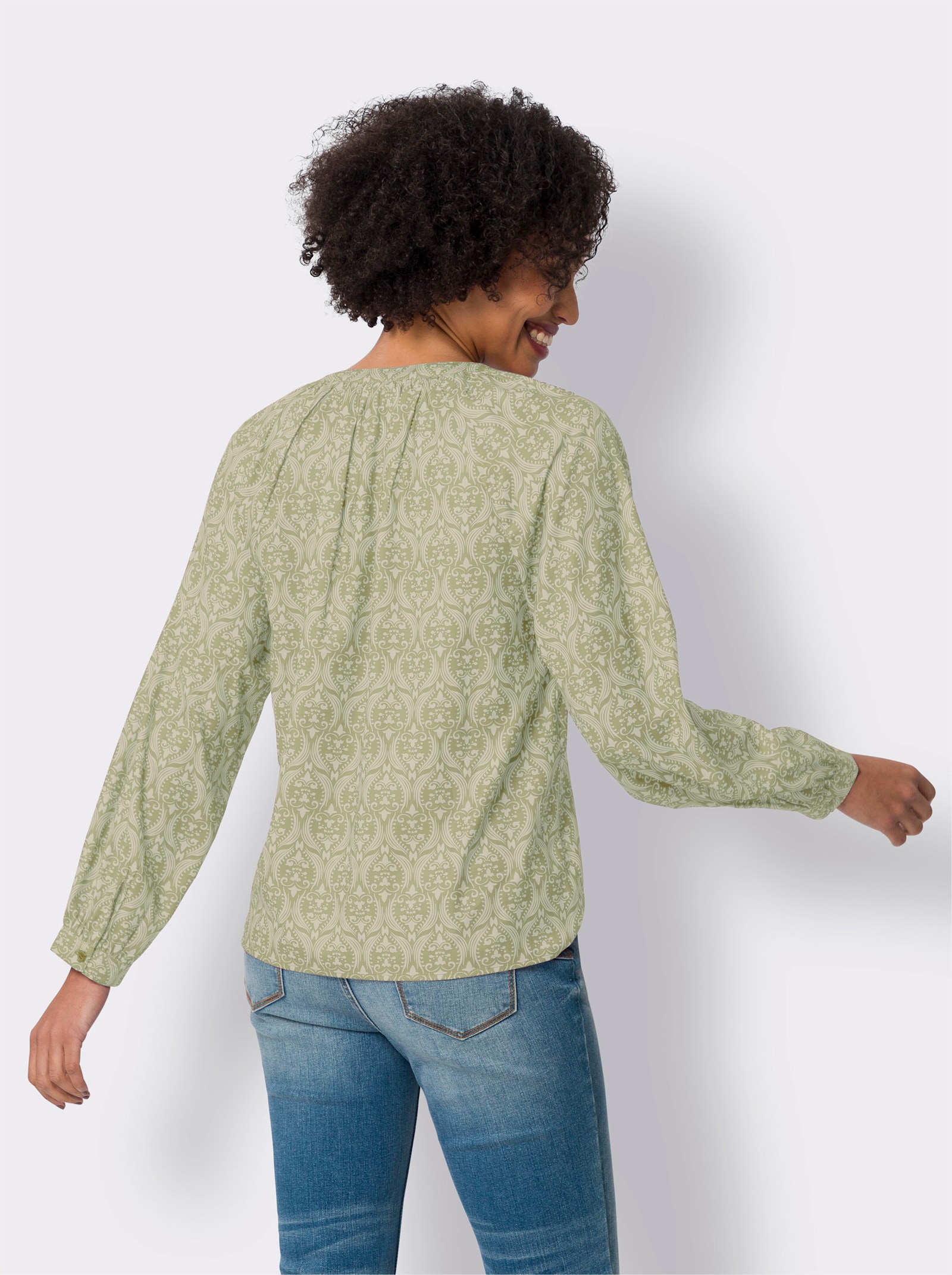 heine Schlupfbluse aus Satin - sand-lindgrün-bedruckt