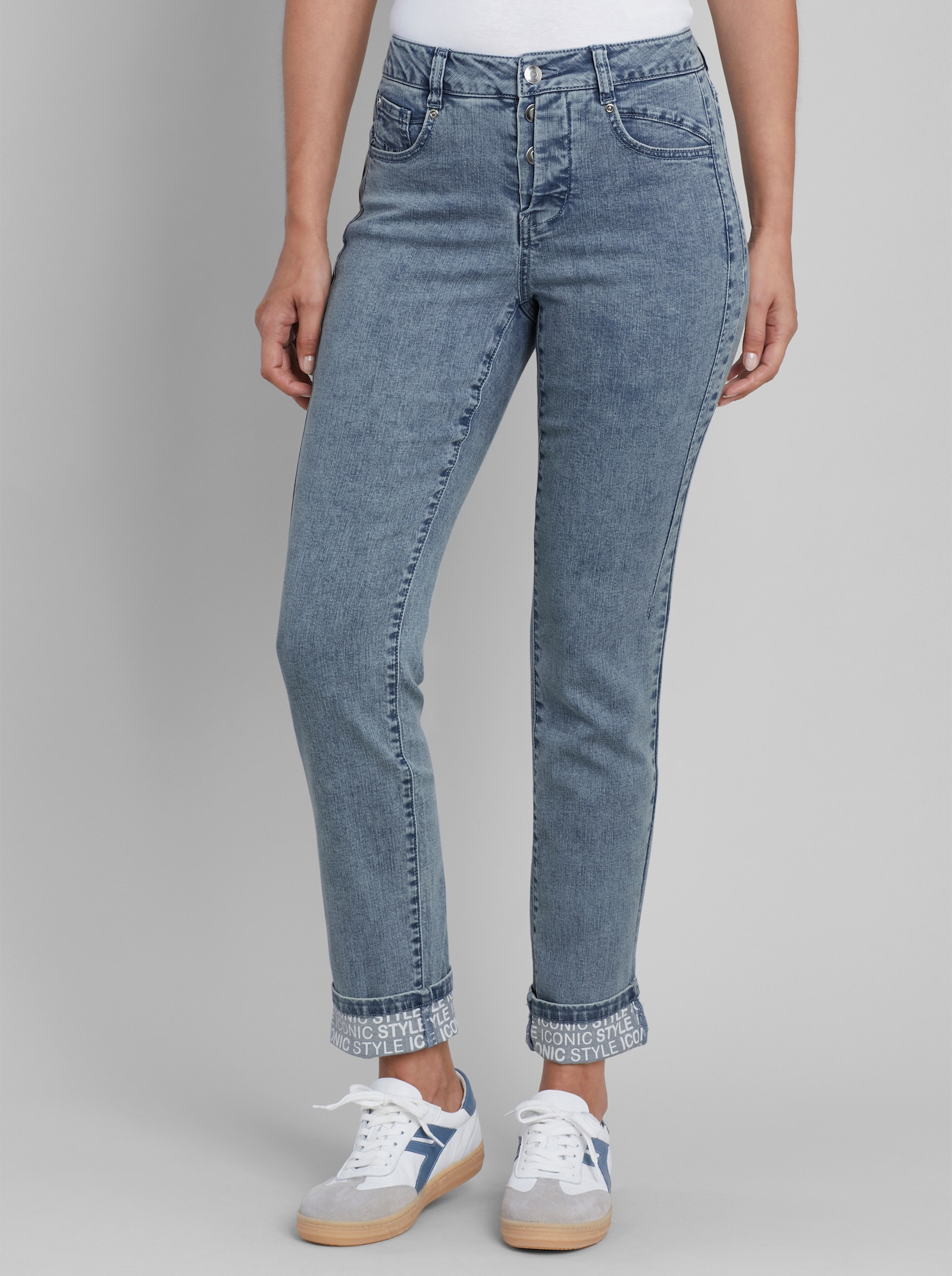 heine 5-pocketjeans met opschrift - blue-bleached