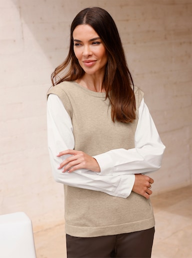 heine Langarm-Pullover mit Logo-Stickerei - beige-ecru-meliert
