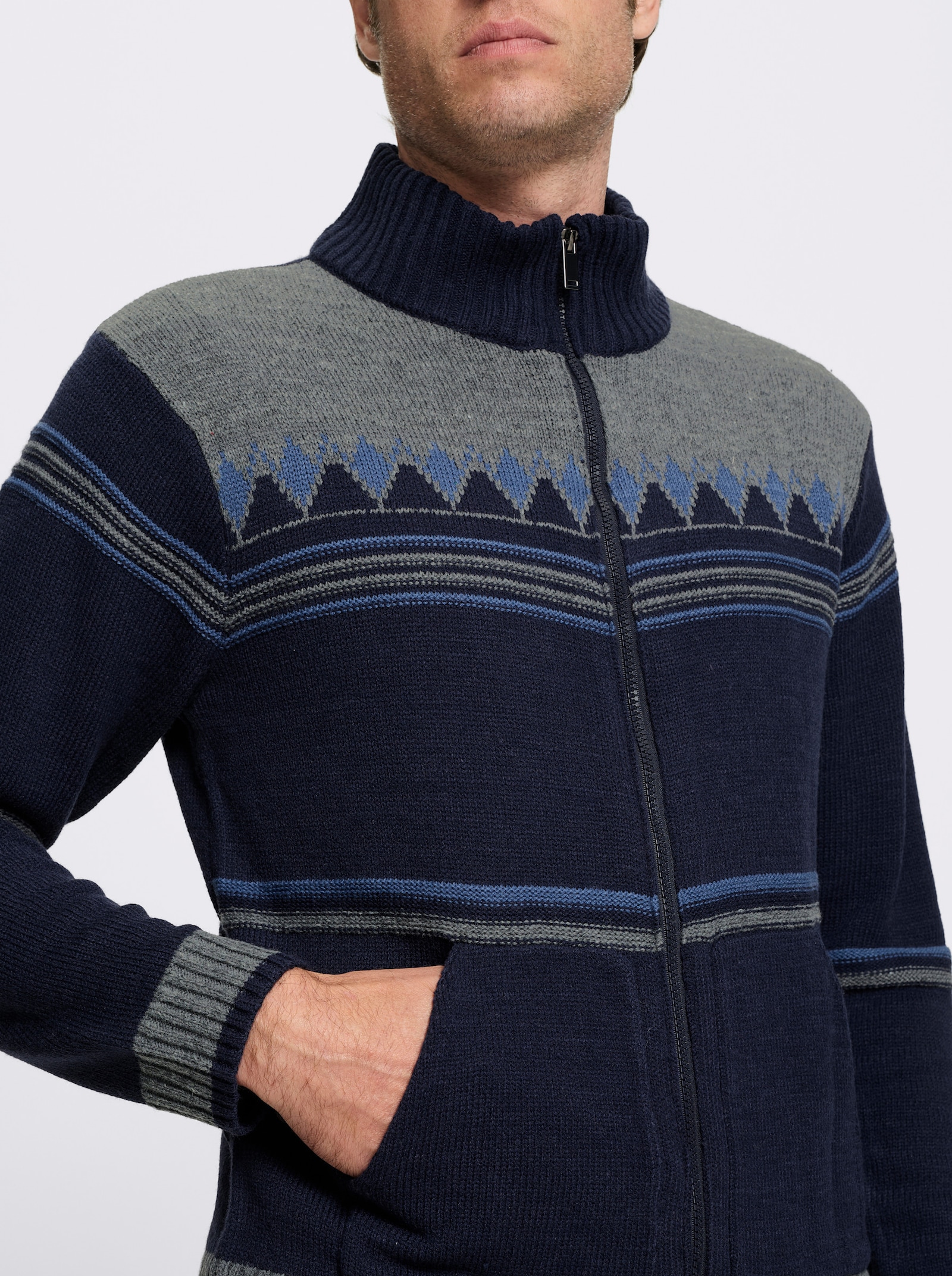 Catamaran Strickjacke mit Woll-Anteil - marine-gemustert