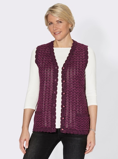 Strickweste mit zweifarbigem Ajourmuster - erika-meliert