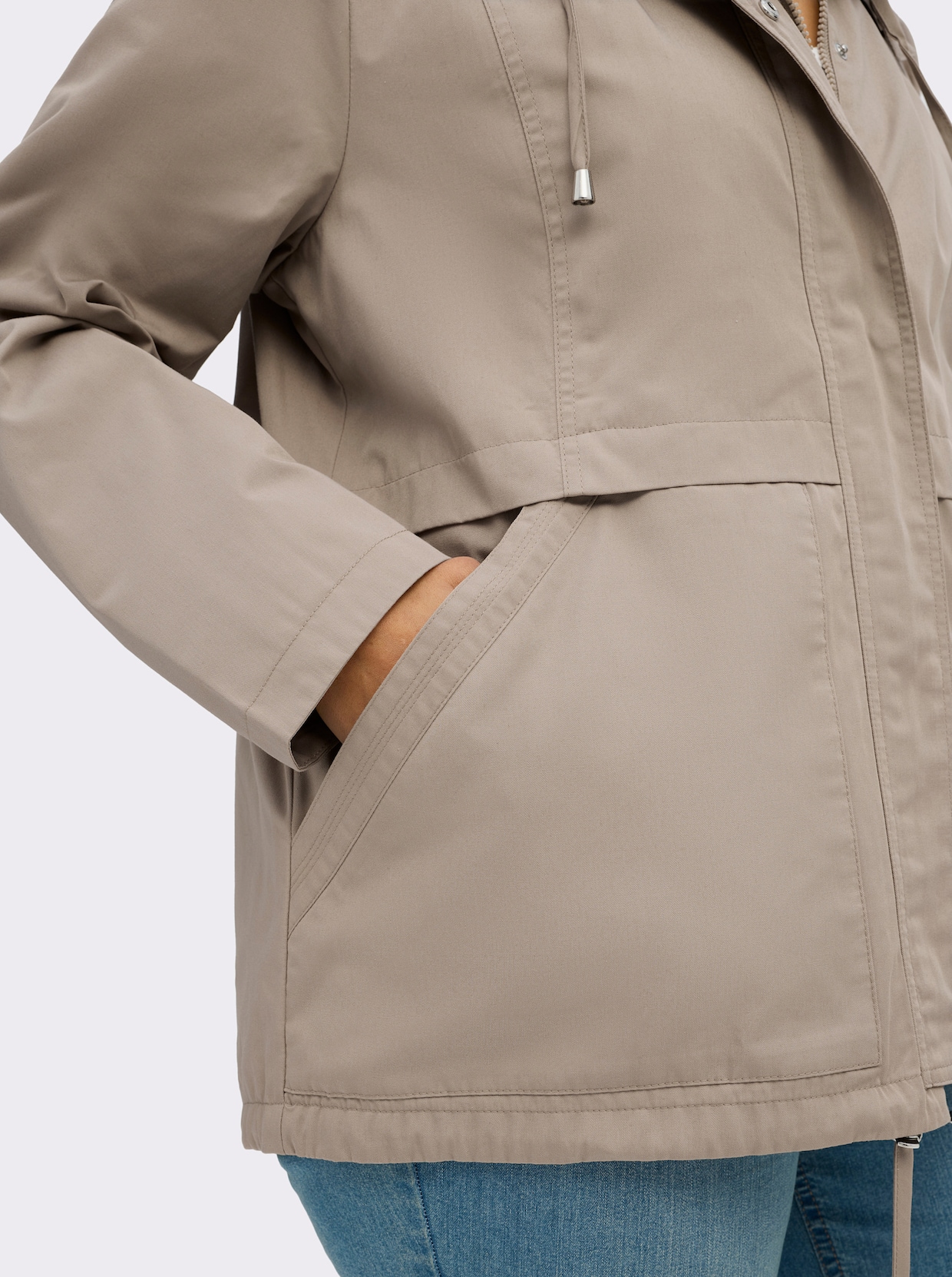 Kapuzenjacke mit Stehkragen - sesam