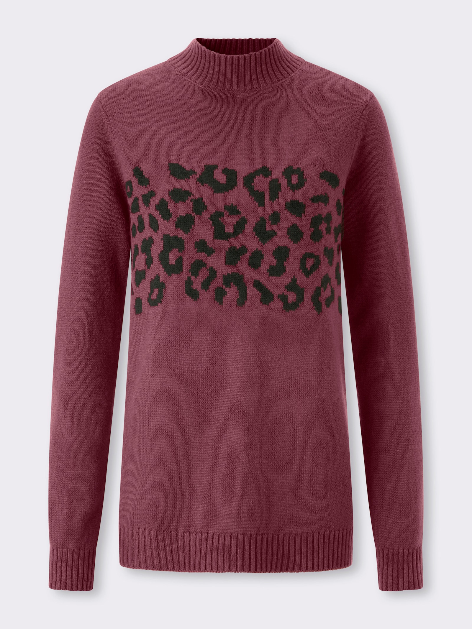 Stehkragenpullover im Animal-Dessin - bordeaux-schwarz