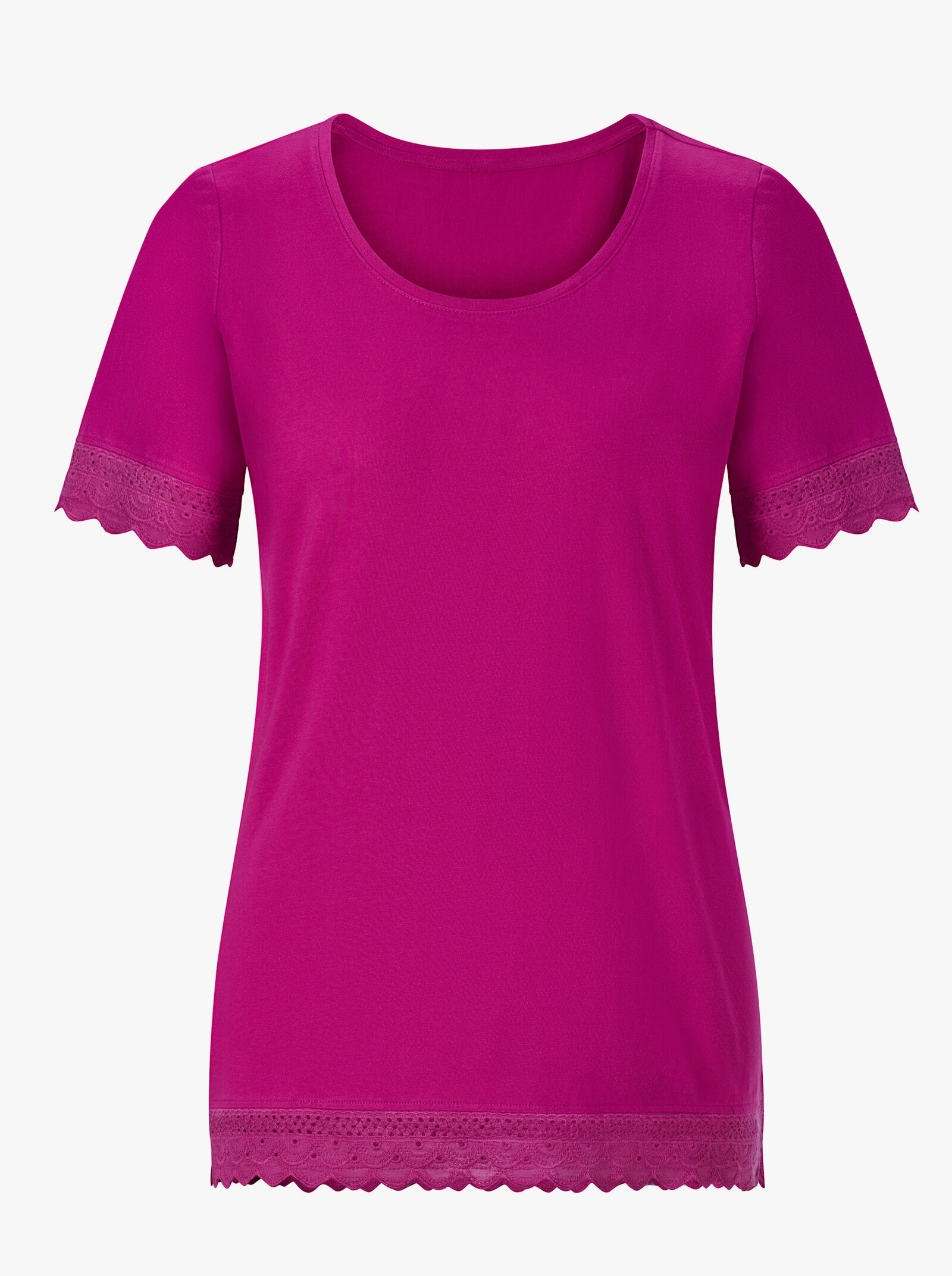 Shirt met geschulpt kant - fuchsia