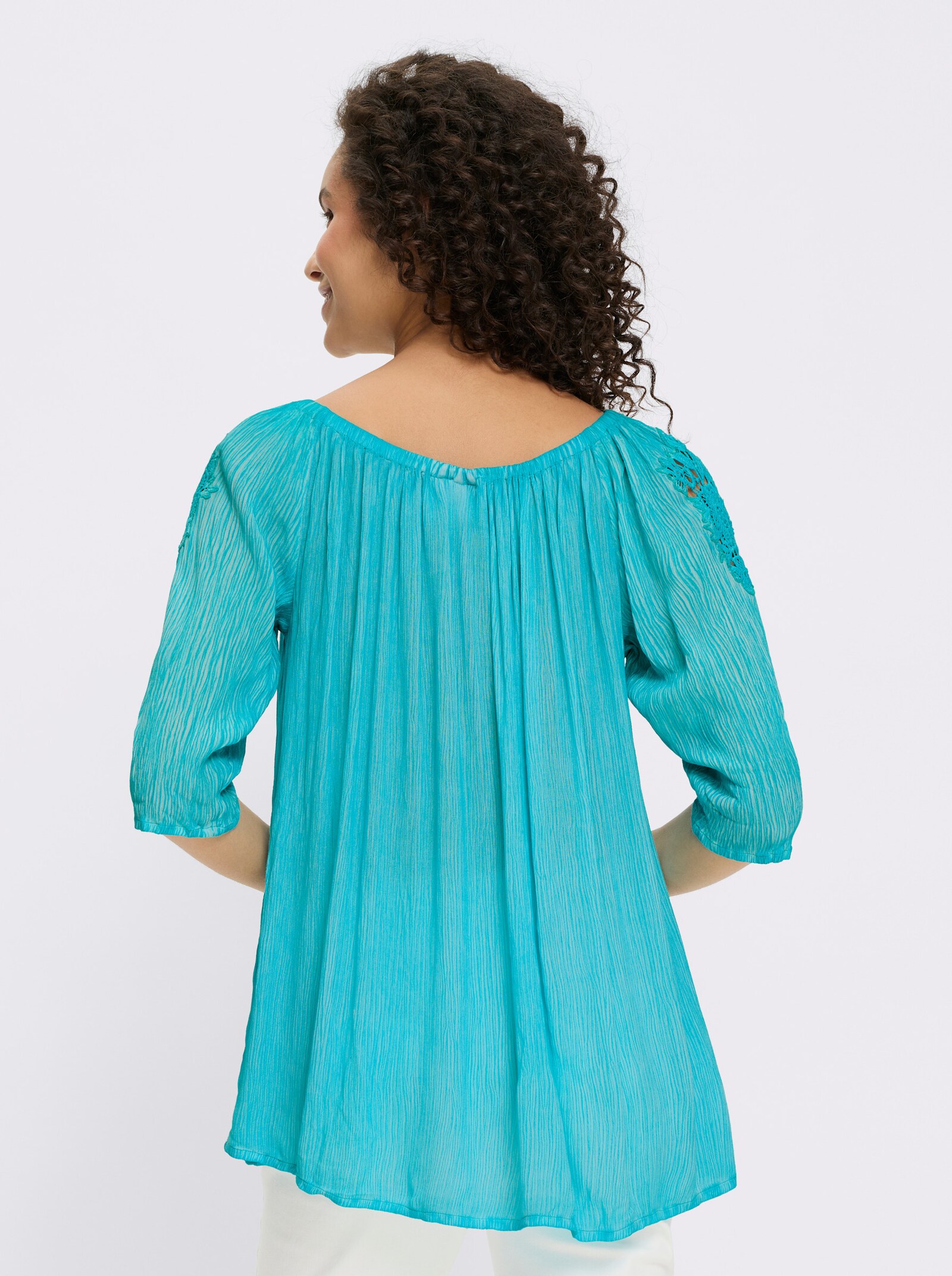 heine Carmenbluse mit Spitzeneinsatz - türkis