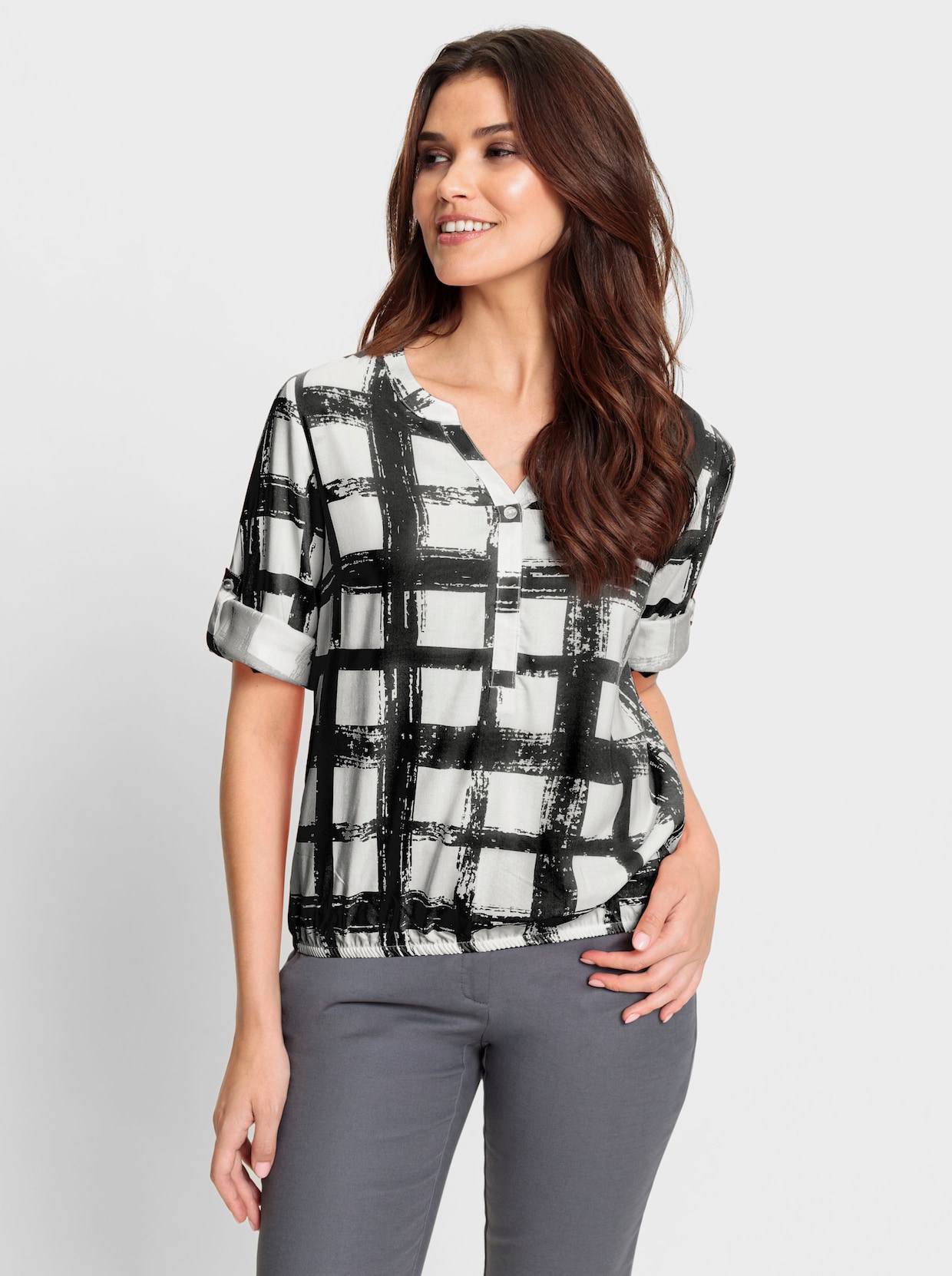 Comfortabele blouse - zwart/wit geprint