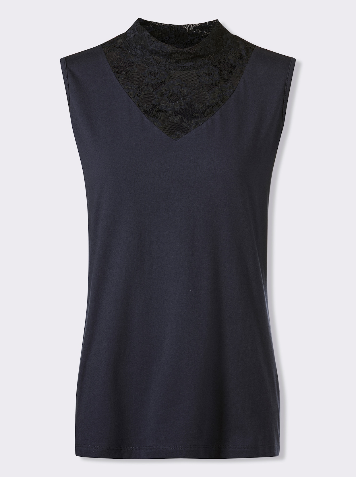 Shirttop mit Spitzeneinsatz am Dekolleté - marine