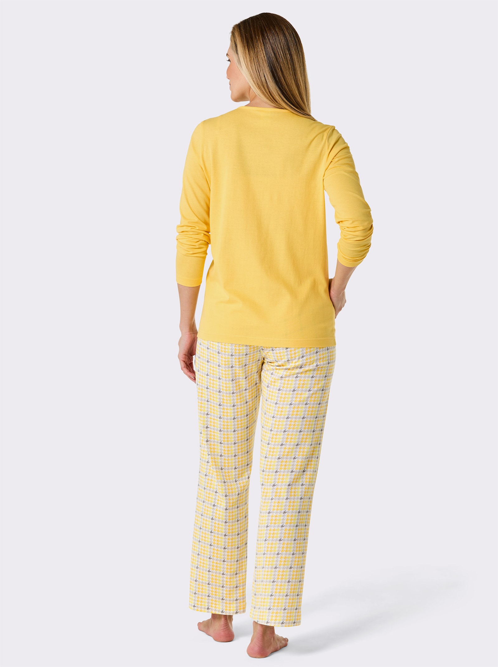 wäschepur Schlafanzug - gelb-steingrau-kariert