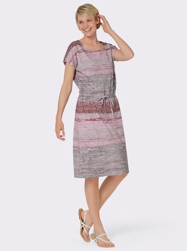 Druckkleid mit Tunnelzug in der Taille - altrosa-schwarz-bedruckt