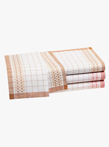Geschirrtücher - weiß-rot-gemustert + weiß-beige-gemustert