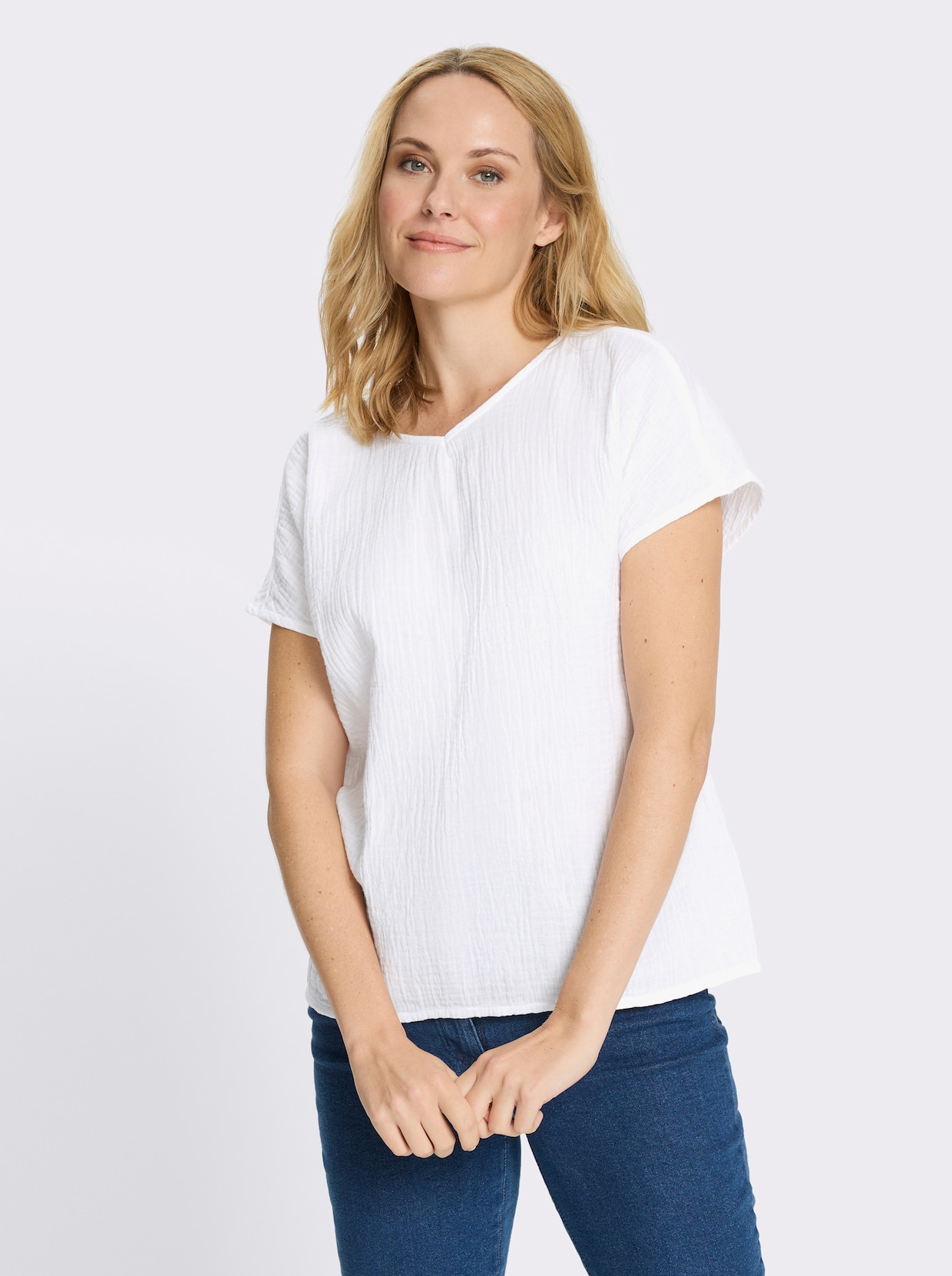 Schlupfbluse in Musselin-Qualität - weiß