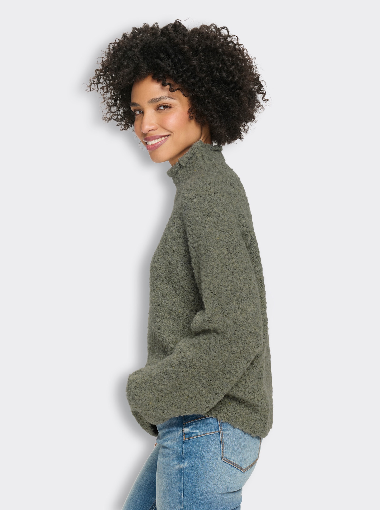heine Strickpullover in Bouclé-Strick - khaki-schilf-meliert