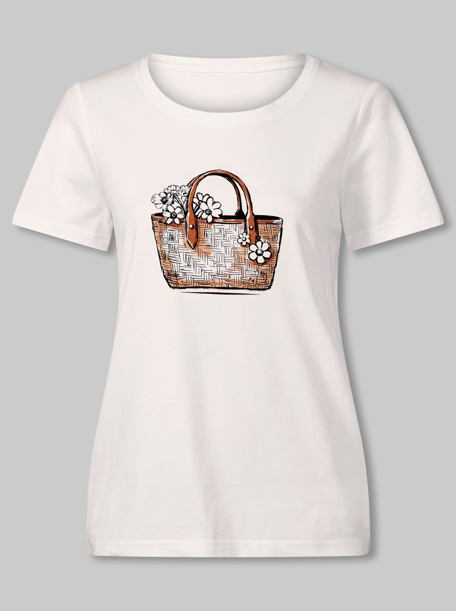 heine Kurzarmshirt mit Einkaufskorb-Motiv - ecru