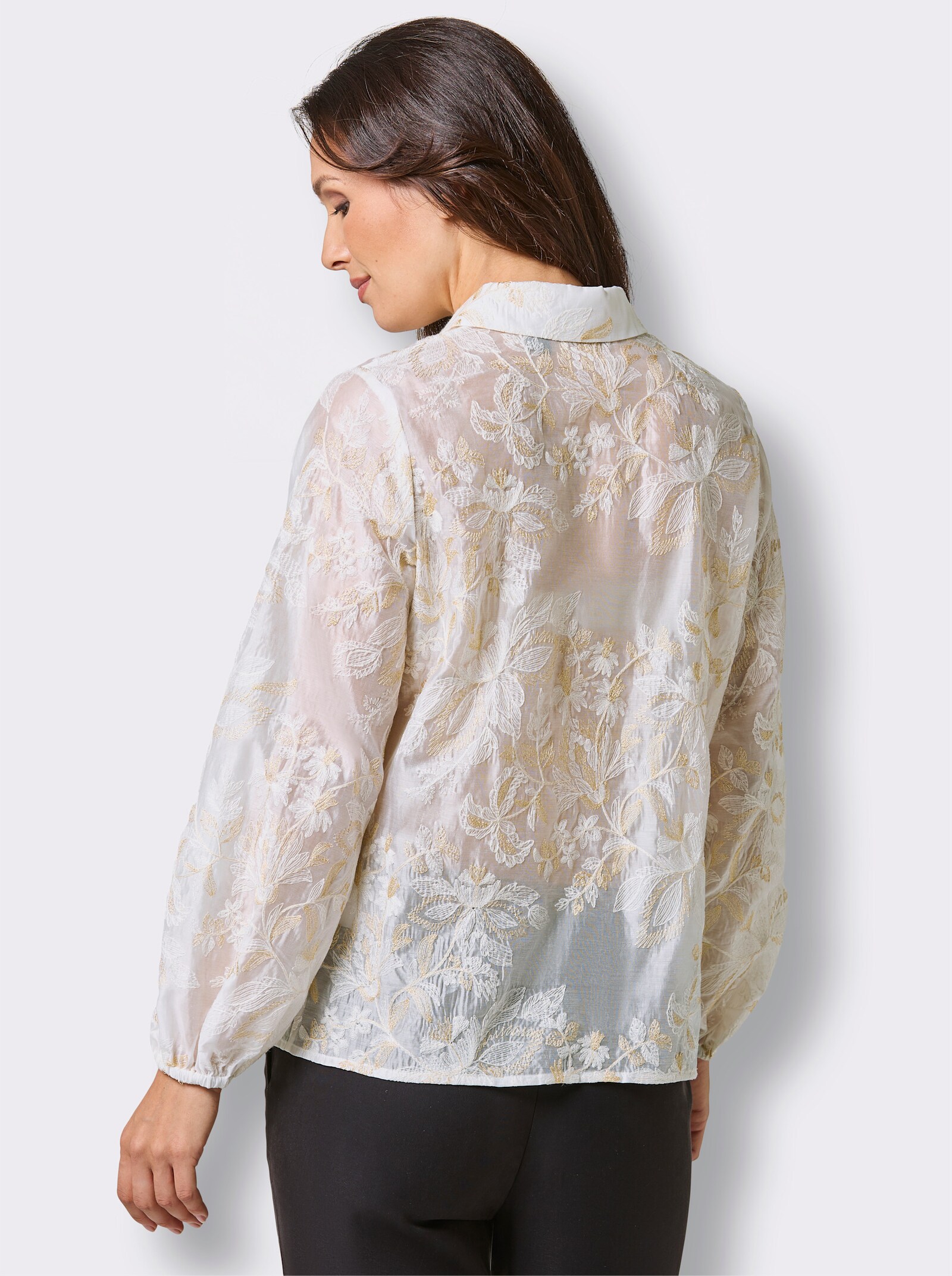 CREATION L PREMIUM Langarm-Bluse mit Stickerei - ecru-sand