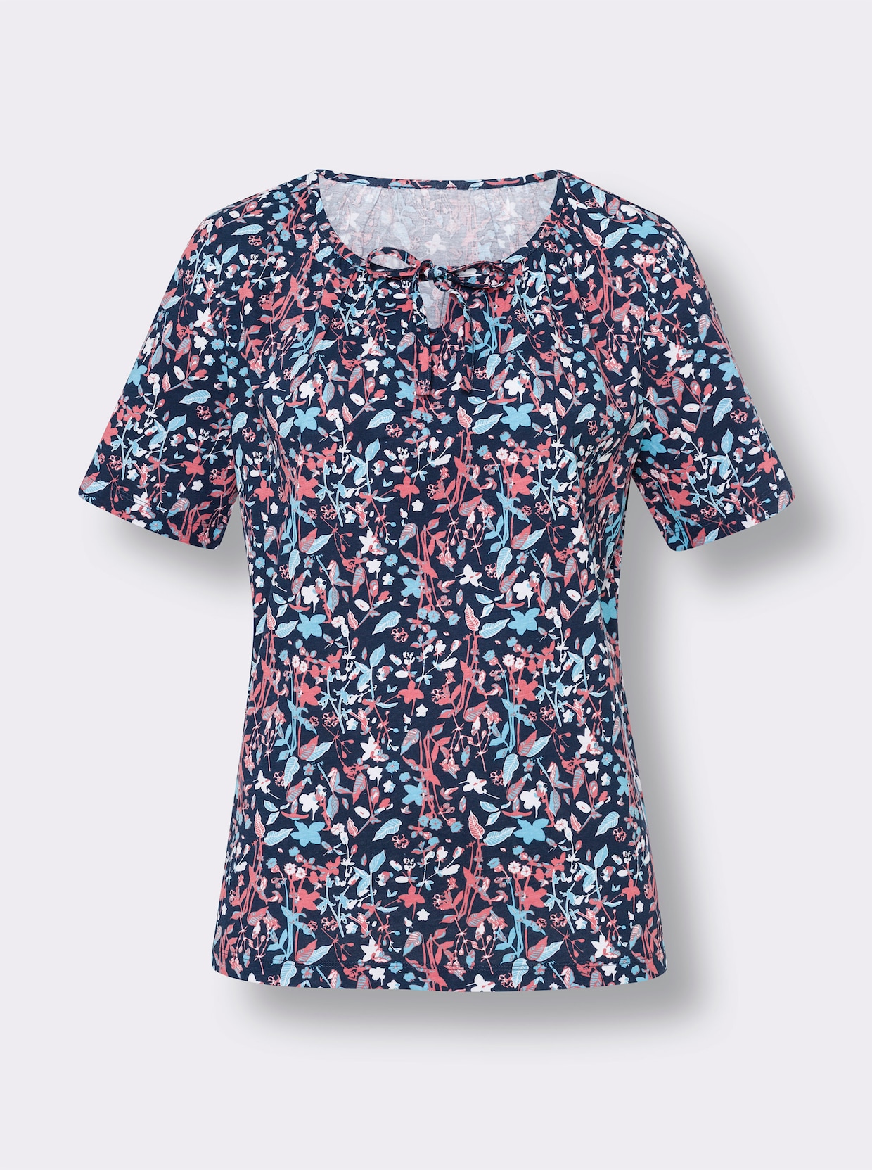 Kurzarmshirt - dunkelblau-flamingo-bedruckt