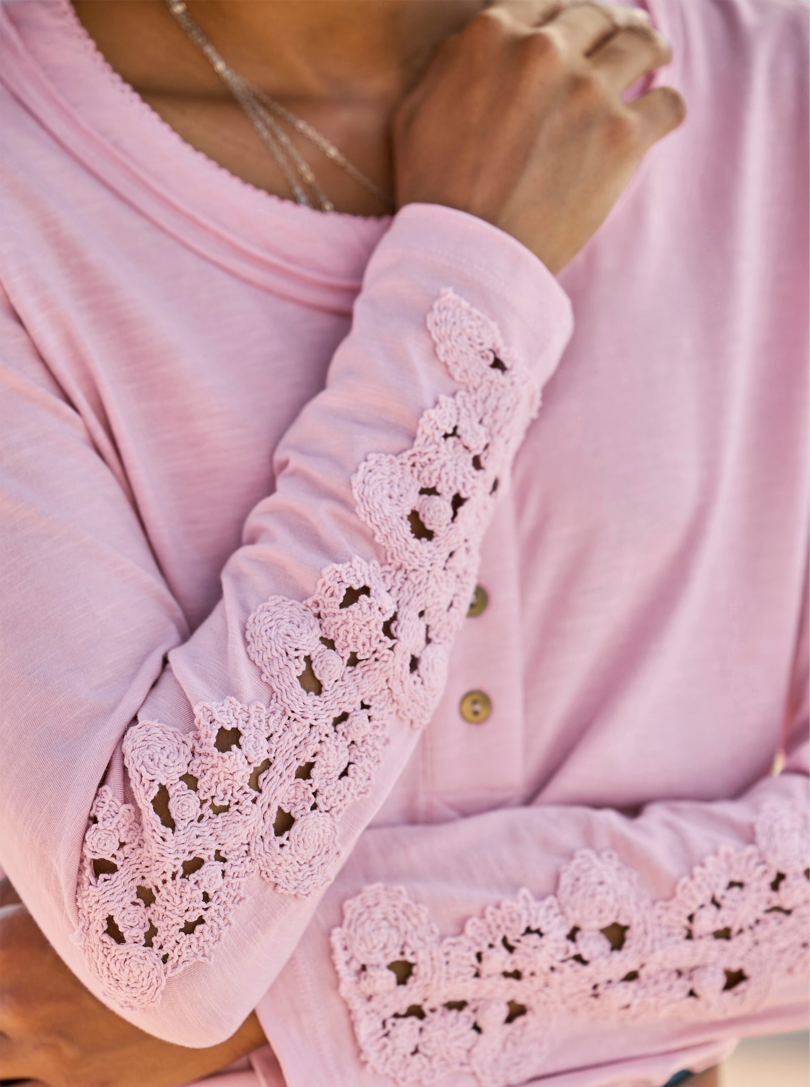 heine Shirt met lange mouwen en kant - roze