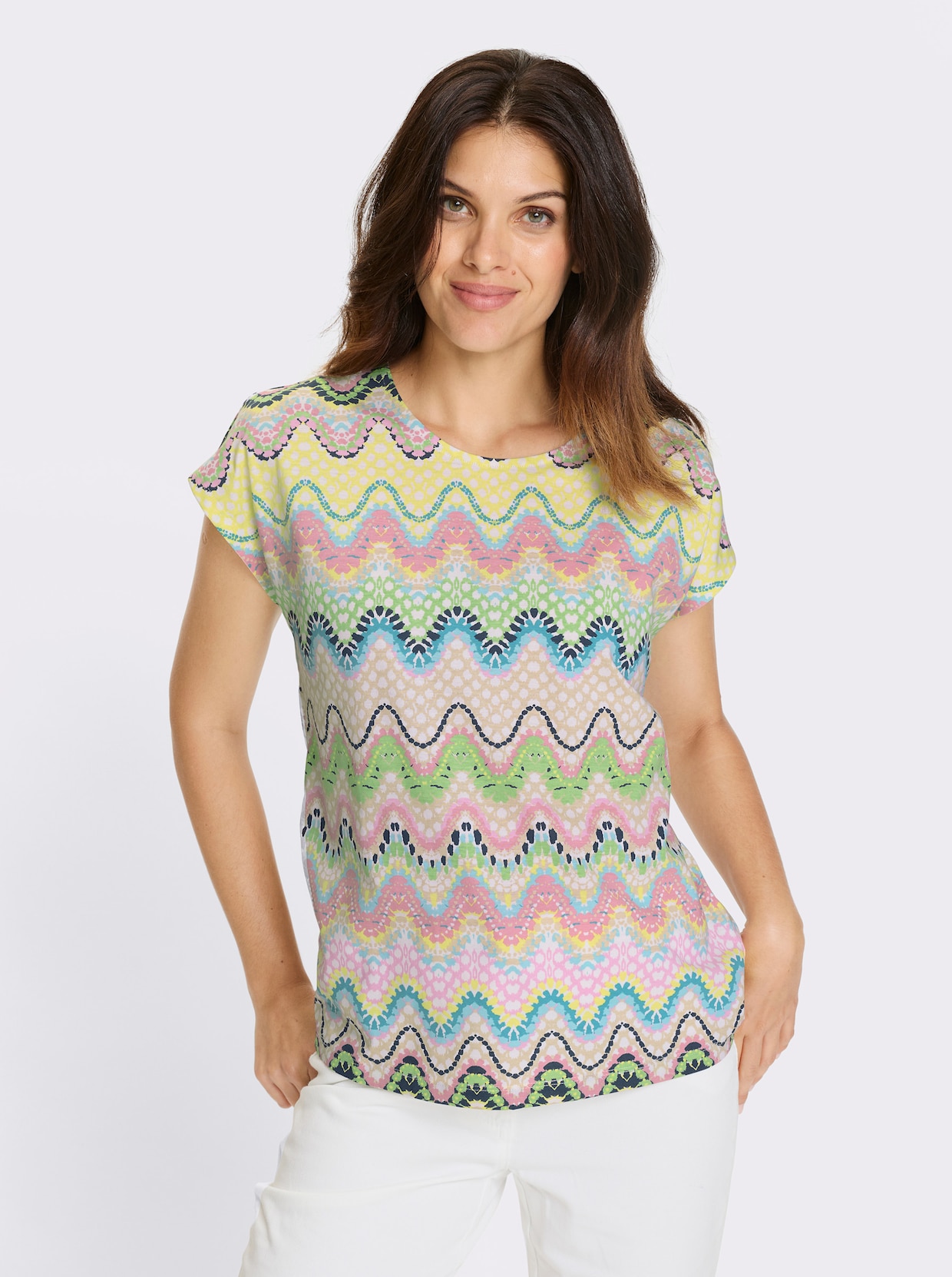 Kurzarmshirt - ecru-hortensie-bedruckt