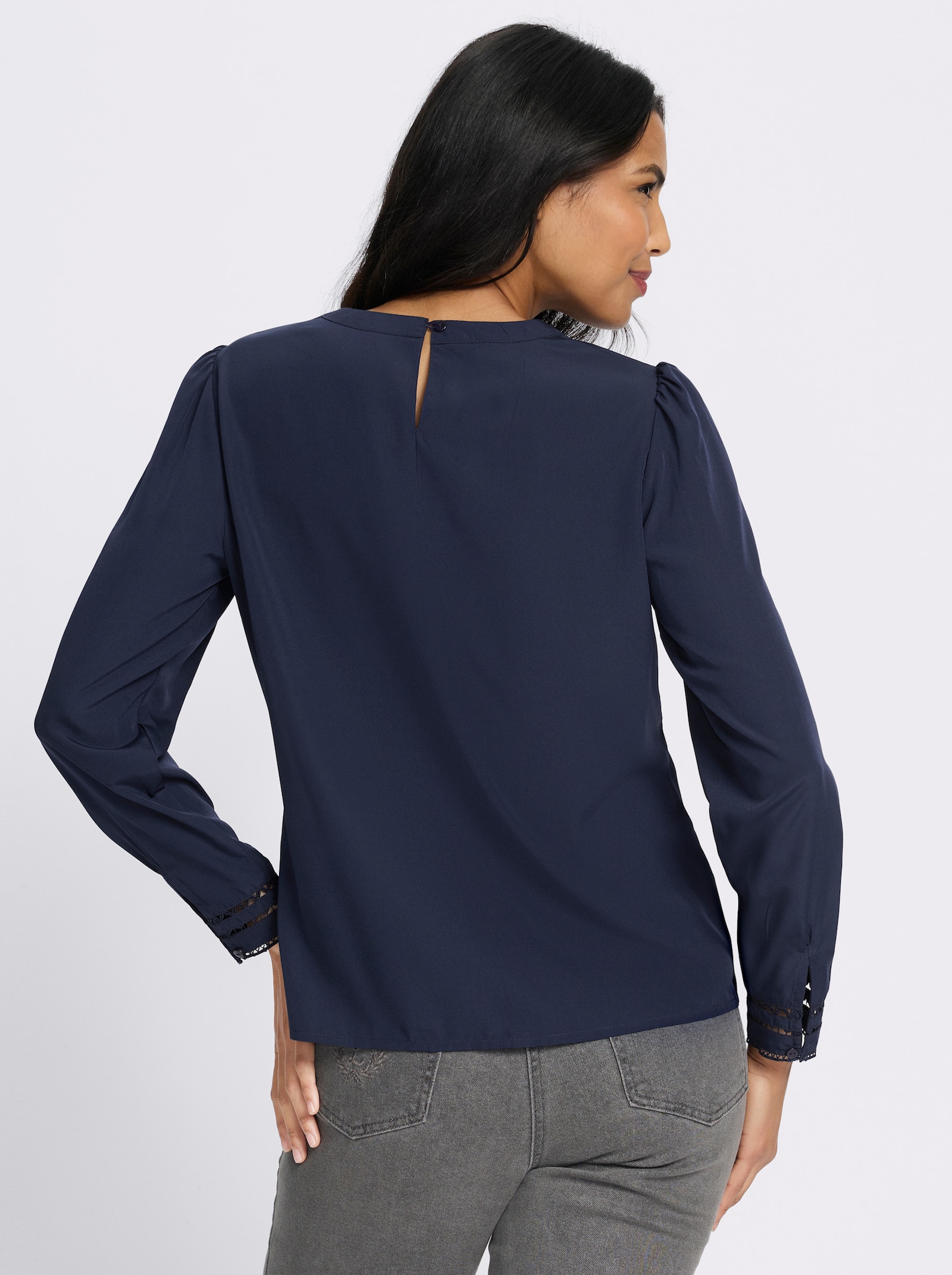 Tunika mit Blüten-Spitze - marine