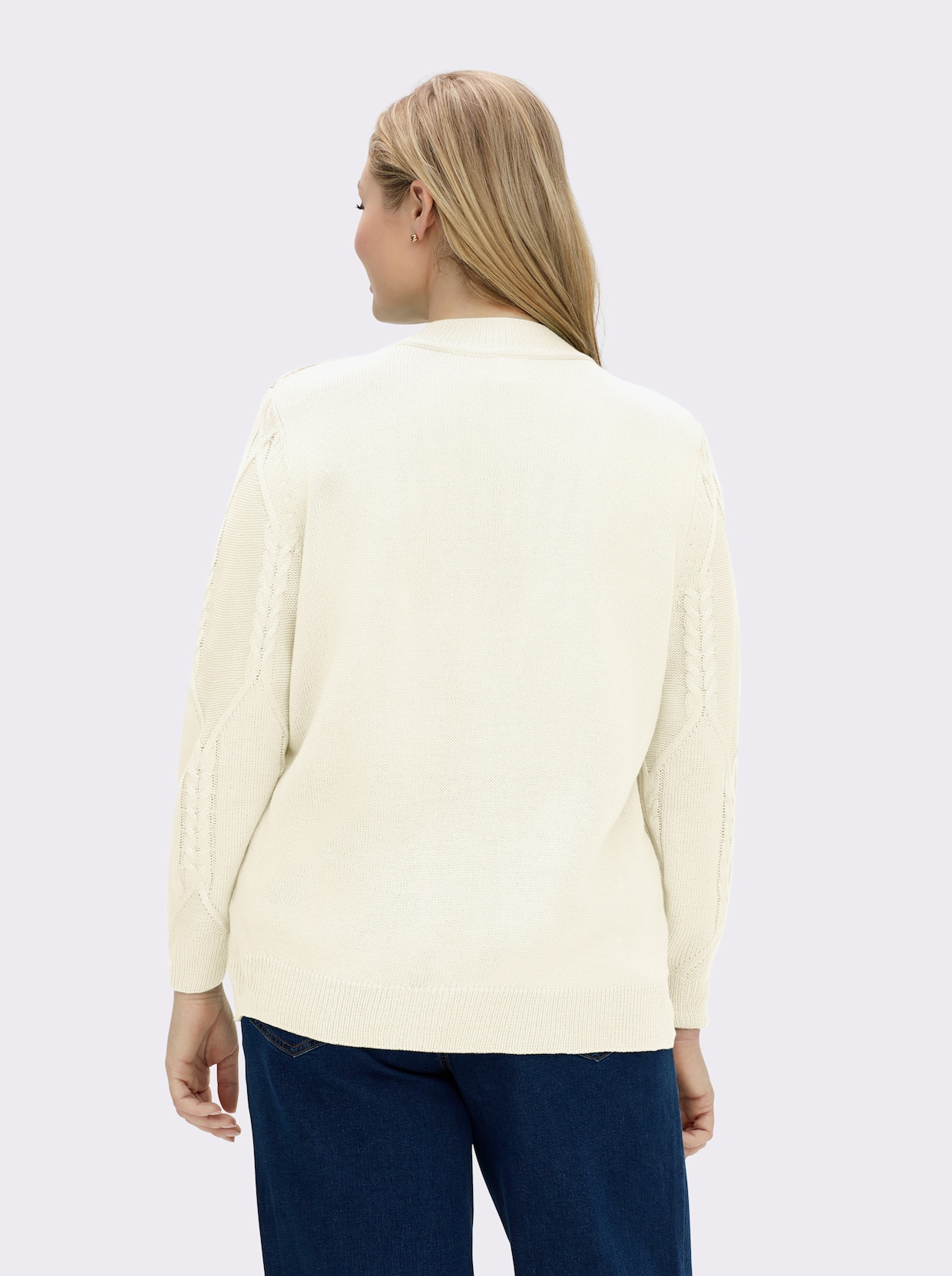 Langarm-Pullover mit Zopfmuster - ecru