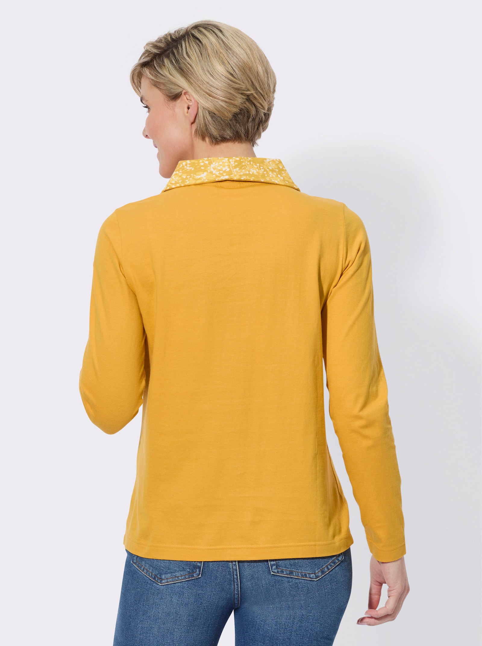 Troyer mit gemusterter Krageninnenseite - ocker