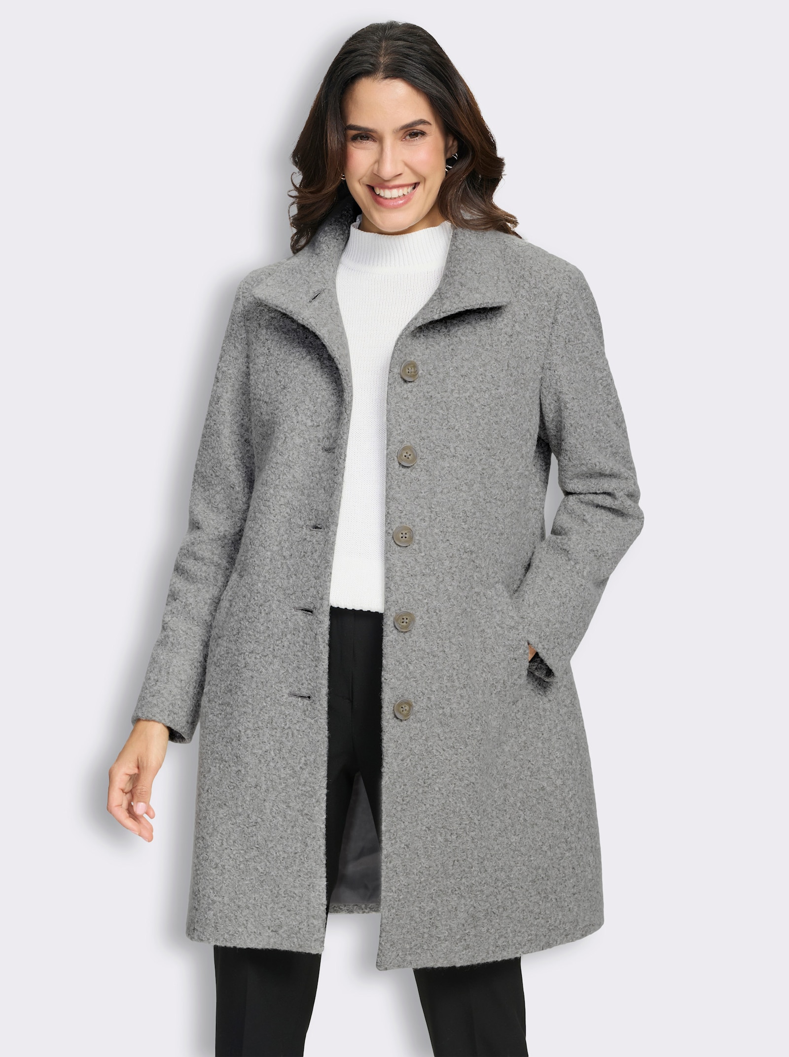 Kurzmantel aus flauschigem Bouclé - grau-meliert