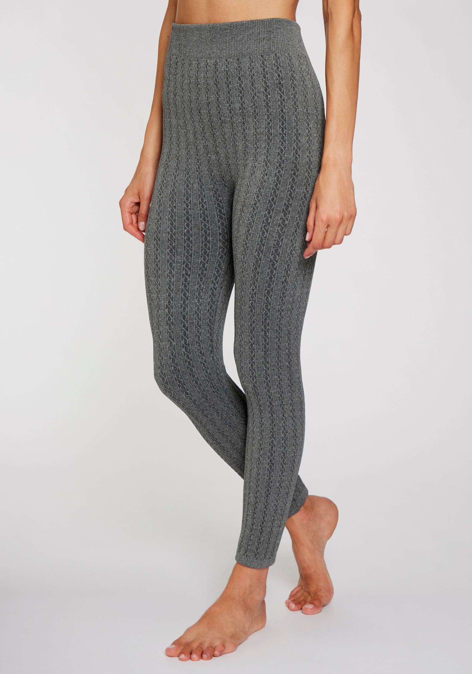 Lavana Strickstrumpfleggings - 1x dunkelgrau meliert